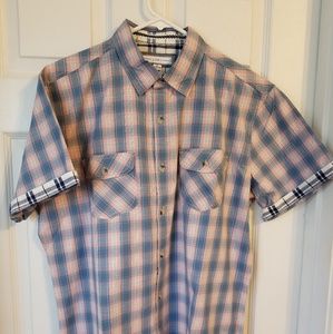 Mens PD&C Button Up Plaid Shirt Size L